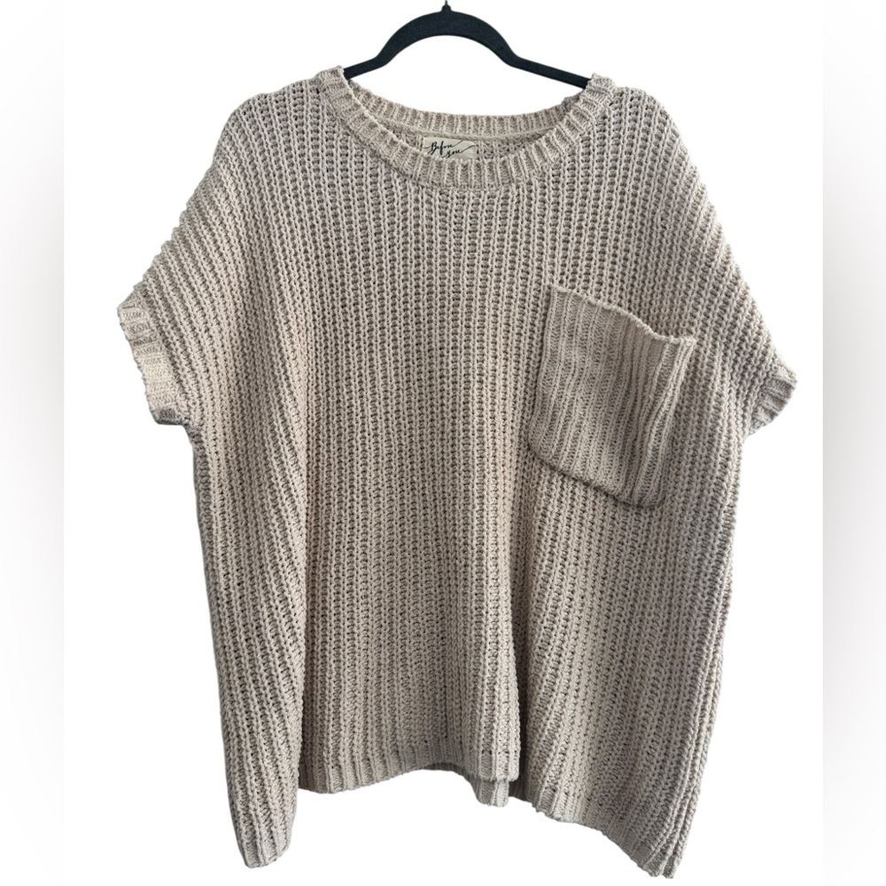 Before You Beige Chenille Knit Sweater with Pocket Size Oversized XS/S